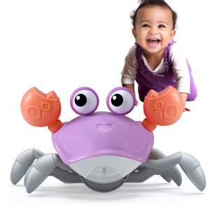 Purple Crawling Crab Baby Toy Violet Tummy Time Crab Infant Walking Crab Dancing Moving Crawl Crab With Music Light Cute Int