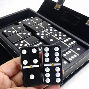 Bucherrossini Dominoes Set Double 6 Claasic Black Dominos Game Set With Metal Surface For Adults And Kids Idea Gift Present