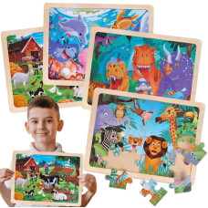 Jigsaw Puzzles Wooden Puzzles For Kids Ages 35 Preschool Educational Brain Teaser Boards Toddlers Toys Dinosaur Farm Zoo Sea Wo