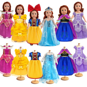 18 Inch Doll Clothes Accessories 6Pcs Different Princess Costume Dress