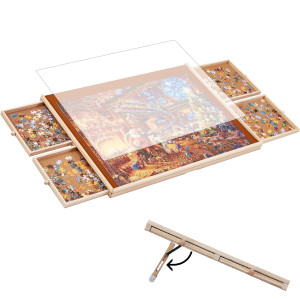 Yishan Wooden Jigsaw Puzzle Board Table For 1000 Pieces With Drawers And Cover Adjustable Puzzle Easel 30X22 Portable Tiltin