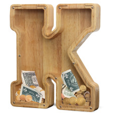 Aorcmitn Extra Large Wooden Letter Coin Piggy Bank For Boys Girls Kids Toddler Alphabet K Money Bank Initialk12