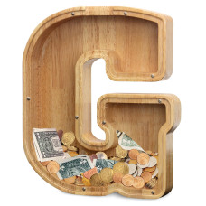 Aorcmitn Extra Large Wooden Letter Coin Piggy Bank For Boys Girls Kids Toddler Alphabet G Money Bank Initialg12