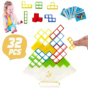 32Pcs Tetra Tower Game Balance Stacking Blocks Tetra Tower Balancing Stacking Board Games Building Blocks Puzzle Toy Family Ga