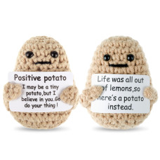 2 Pieces Mini Funny Positive Potato 3 Inch Positive Potato Crochet Cute Wool Funny Knitted Positive Potato Doll Cheer Up Gifts