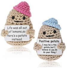 2 Pieces Mini Funny Positive Potato 3 Inch Cute Funny Couples Wool Knitting Doll Potato With Positive Card Cheer Up Gifts For N