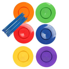 Keenso 6Pcs Plastic Juggling Plates With 12Pcs Sticks Easy To Use Attracts Attention Balance Skills Showing Toy For Kids Col