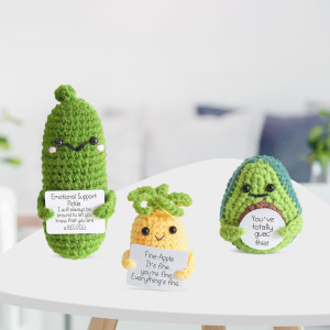 Urbun 3Pcs Handmade Emotional Support Pickled Cucumber Giftcute Cucumber Knitting Dollfunny Reduce Pressure Dollcreative Croc