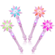 Enrichfun Light Up Frozen Snowflake Wand With Sound Motion Sensitive Magic Princess Toys For Kids Girls Party Favors 4 Pieces