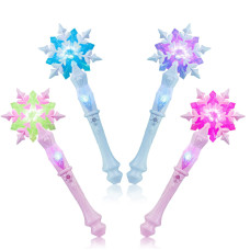 Enrichfun Light Up Frozen Snowflake Wand With Sound Motion Sensitive Magic Princess Toys For Kids Girls Party Favors 4 Pieces