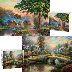 2 Pack Puzzles For Adults 1000 Pieces Jigsaw Puzzles Simpler Times Sunset On Lamplight Lane Vintage Jigsaw Puzzles For Adult