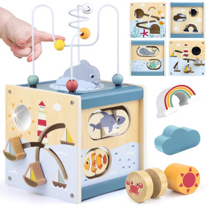 Wooden Activity Cube Montessori Toys For 1 Year Old Toddlers 12 Months Toddler Learning Toys 13 Boys Girls Baby Sensory Inter