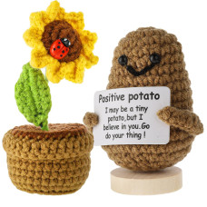 Mini Funny Positive Potato 2 Pcs Positive Potato Crochet With Sunflower 3 Inch Cute Wool Funny Knitted Positive Potato Doll Ch