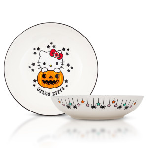 Sanrio Hello Kitty Pumpkin Boo 9-Inch Large Ceramic Coupe Dinner Bowl For Serving Pasta, Salad, Cereal