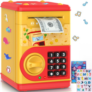 Golden Piggy Bank For Kids With Password Code Lock And Auto Grab Bill Slot Philaeec Real Money Cash Coin Can Saving Box Electro