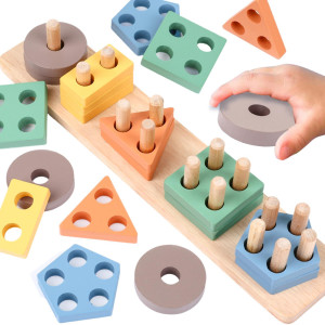 Azen Montessori Toys For 1 2 3 Year Old Boys Girls Wooden Sorting And Stacking Toys For Toddlers 13 Toddler Toys Age 12 Sen