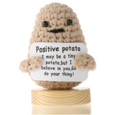 Grevosea Mini Funny Positive Potato 3 Inch Positive Potato Crochet With Base Cute Wool Funny Knitted Positive Potato Doll Cheer