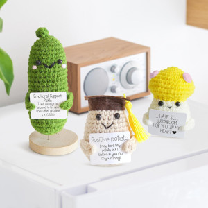 Urbun 3Pcs Handmade Emotional Support Pickled Cucumber Giftcute Crochet Pickled Cucumber Knitting Dollmini Funny Positive Pota