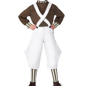 Cekalue Kids Oompa Costume Tops Straps Pants Stockings Chocolate Stripe Worker Uniform Set Halloween Cosplay Outfits