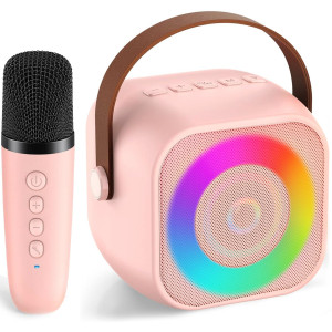 Mini Karaoke Machine For Kids Portable Bluetooth Speaker With Wireless Microphone For Kids Toddler Gifts For Girls Birthday Sing