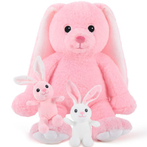 Morismos 20 Giant Bunny Stuffed Animal Mommy With Babies Play Set 3Pack Bunnies Family Large Stuffed Pink Bunny With 2 Baby