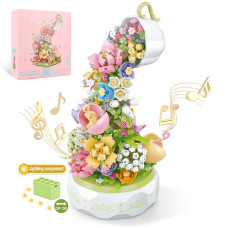 Flowers Botanical Collection Music Rotating Box Building Block With Light 575 Pcs Compatible With Lego Mothers Day Valentin