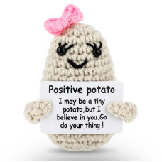 Grevosea Mini Funny Positive Potato 3 Inch Positive Potato Crochet With Pink Bowknot Cute Wool Knitted Positive Potato Doll Gif