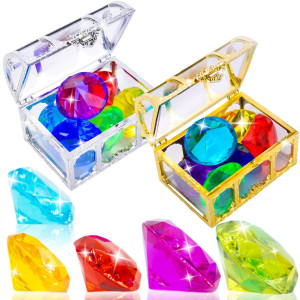 Hercugifts 2 Pack Diving Toys Colorful 6 Big Gems Sets With Treasure Pirate Box Summer Swimming Gem Pool Toys Treasures Gift Set