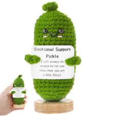 Emotional Support Pickle Cute Crochet Pickled Cucumber Knitting Doll With Wood Base Handmade Crochet Doll Inspirational Gifts O