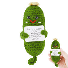 Grevosea Emotional Support Pickle Cute Crochet Pickled Cucumber Knitting Doll With Flower Handmade Crochet Doll Inspirational G