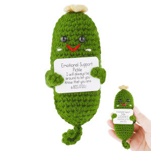 Grevosea Emotional Support Pickle Cute Crochet Pickled Cucumber Knitting Doll With Flower Handmade Crochet Doll Inspirational G