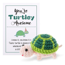 Grevosea Mini Funny Positive Turtle 3 Inch Positive Turtle Crochet Handmade Cute Wool Funny Knitted Positive Turtle Doll Gifts