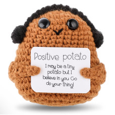 Grevosea Mini Funny Positive Potato 3 Inch Positive Potato Crochet With Headphone Cute Wool Funny Knitted Positive Potato Doll