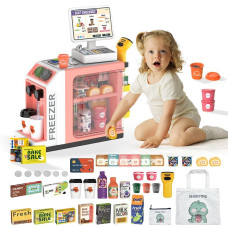 Cash Register Playset For Kids 48Pcs With Toy Coffee Machine Pretend Play Money Calculator Scanner Credit Card And Play Foo