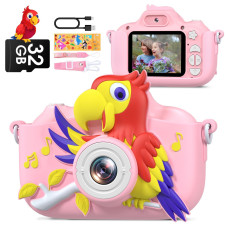 Greenkinder Kids Camera Parrot Toddler Digital Camera For Ages 312 Boys Girls Christmas Birthday Gifts Selfie 1080P Camera F