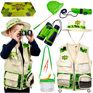 Kidzplay Bug Hunting Kit Vest Hat Binoculars Lg Net Bug Container Whistle Flashlight Magnifier Thermostat Compass G