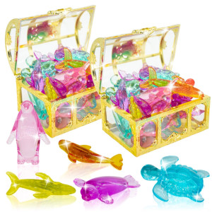 Hercugifts 2 Pack Diving Toys 15 Colorful Ocean Theme Gems Set With Treasure Pirate Box Pool Toys Including Dolphin Seal And Sea