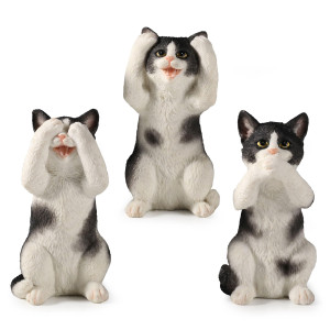 Veronese Design 3 34 Inch Black And White Kittens Hear Speak See No Evil Resin Figurine Miniature