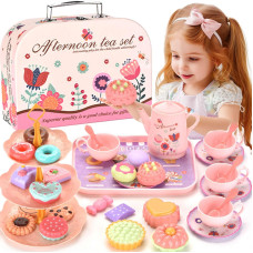 Lajeje 46Pcs Kids Tea Party Set For Little Girls Birthday Gift Toys For 38 Year Old Girls Cute Princess Play Toddlers Tin T