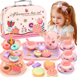 Lajeje 46Pcs Kids Tea Party Set For Little Girls Birthday Gift Toys For 38 Year Old Girls Cute Princess Play Toddlers Tin T