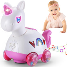 Wanonoo Unicorn Baby Toys 612 Months Press Go Musical Light Infant Baby Crawling Baby Toys 1218 Months Tummy Time Toys Fo