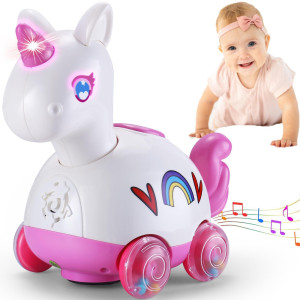 Wanonoo Unicorn Baby Toys 612 Months Press Go Musical Light Infant Baby Crawling Baby Toys 1218 Months Tummy Time Toys Fo