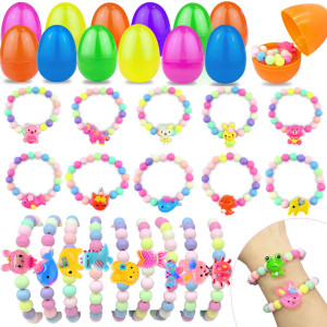 24 Pcs Easter Egg Filled With Bracelets Inside For Girls Toddler Kids 24 Different Colorful Bead Bracelets Easter Basket Stuffe