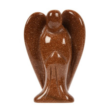 Carved Synthetic Goldstone Gemstone Peace Angel Pocket Guardian Angelhealing Statue 2 Inch