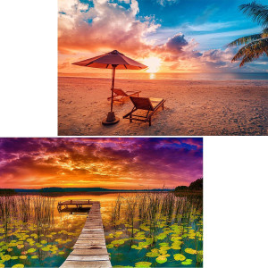 2 Pack Puzzles For Adults 1000 Pieces Hawaii Beach Sunrise And Colorful Lake At Sunset Puzzles National Parks Jigsaw Puzzles Fo