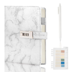 Kutoda Marble Diary With Lock 192 Pages College Ruled Secret Journal With Lock Waterproof Diary With Lock A5 Journal With Loc