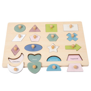 Adena Montessori Wooden Shape Peg 16 Piece Of Colorful Shape Cognition Knob Puzzles Baby Toddler Eearly Learning Toy For 2 3 4