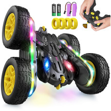 Jimdella Remote Control Car Rc Cars With Sides Light Strip And Headlights Double Sided 360 Flips Rotating Rc Stunt Car 24Ghz Al