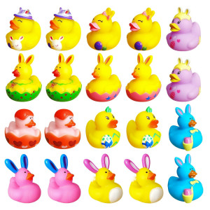 20 Pcs Easter Rubber Ducks Assortment 10 Styles Bunny Rubber Ducky 2 Inch Rubber Ducks Baby Showers Accessories For Easter Baske