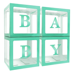 Pabues Baby Boxes With 4 Pcs Letters For Baby Shower Green Clear Balloon Box Blocks Gender Reveal Decorations And Birthday Party